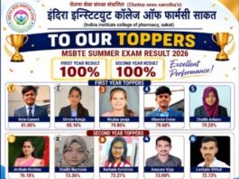 इंदिरा इन्स्टिट्यूट कॉलेज ऑफ फार्मसी, साकतचा डी. फार्मसी परीक्षेचा १०० टक्के निकाल