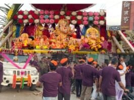 ढोल-ताशांचा गजर, गुलालाची उधळण अन् ‘बाप्पा मोरया’चा जयघोष!  जामखेडमध्ये शितल कलेक्शनच्या बाप्पाला वाजत-गाजत भावपूर्ण निरोप